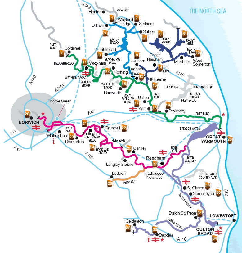 Map Of Norfolk Broads Norfolk Broads Pubs Map And Directory Guide